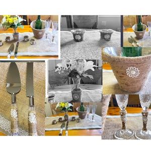 Wedding tables centerpiece with ice bucket for couple first drink & cake cutting